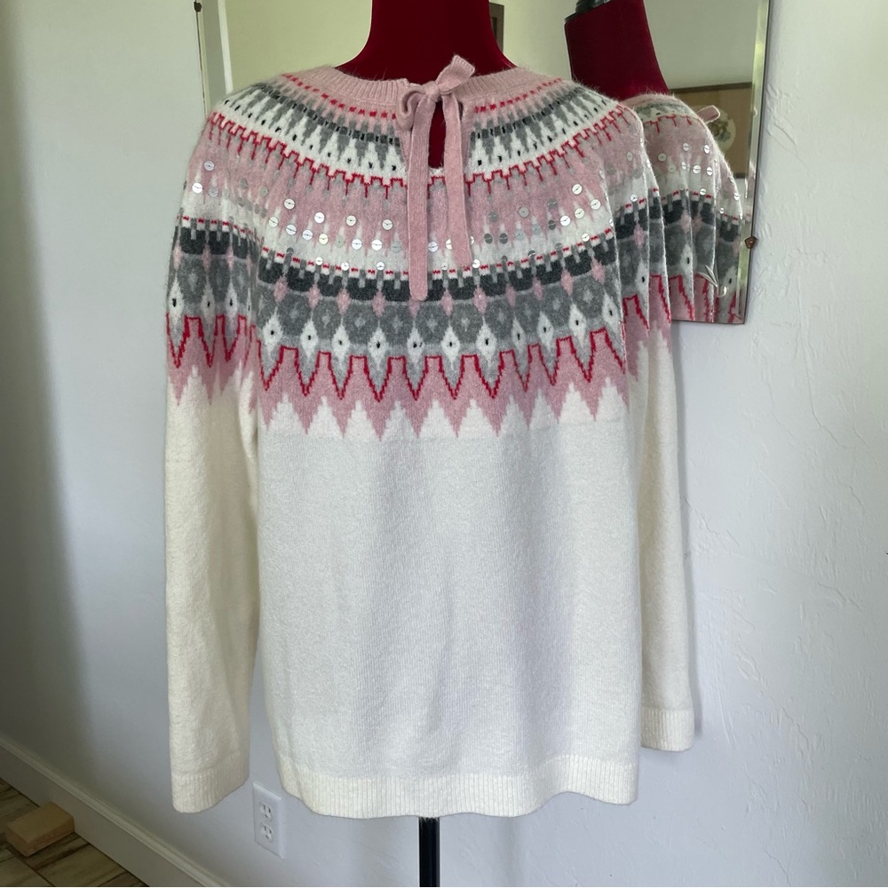 Talbots Acrylic Knit Sweater Pullover Precious Pink Black & Gray Size XL - Picture 6 of 9